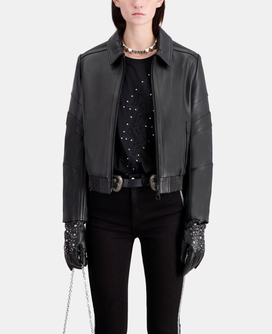 black leather biker jacket