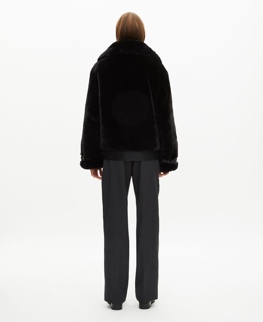 The Kooples FEMME BLACK blouson aviateur effet fourrure noir