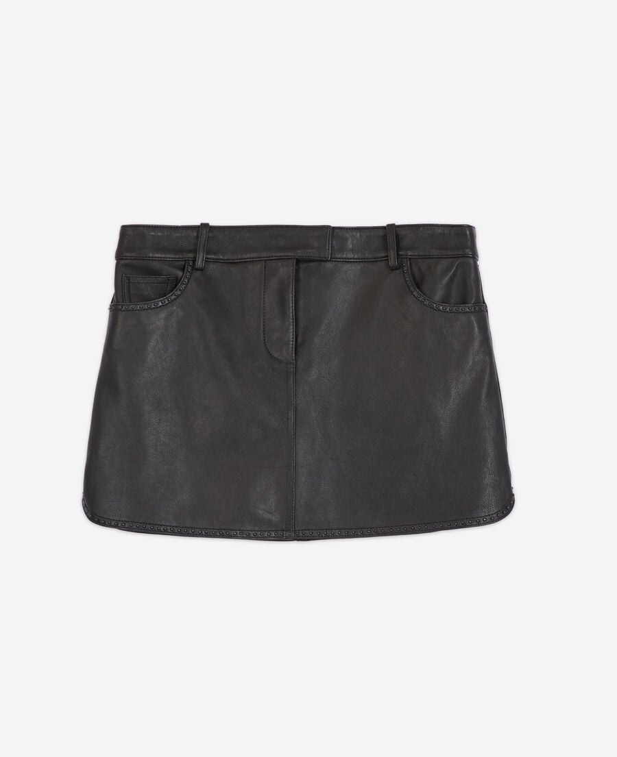The Kooples F BLACK black leather skirt with studs