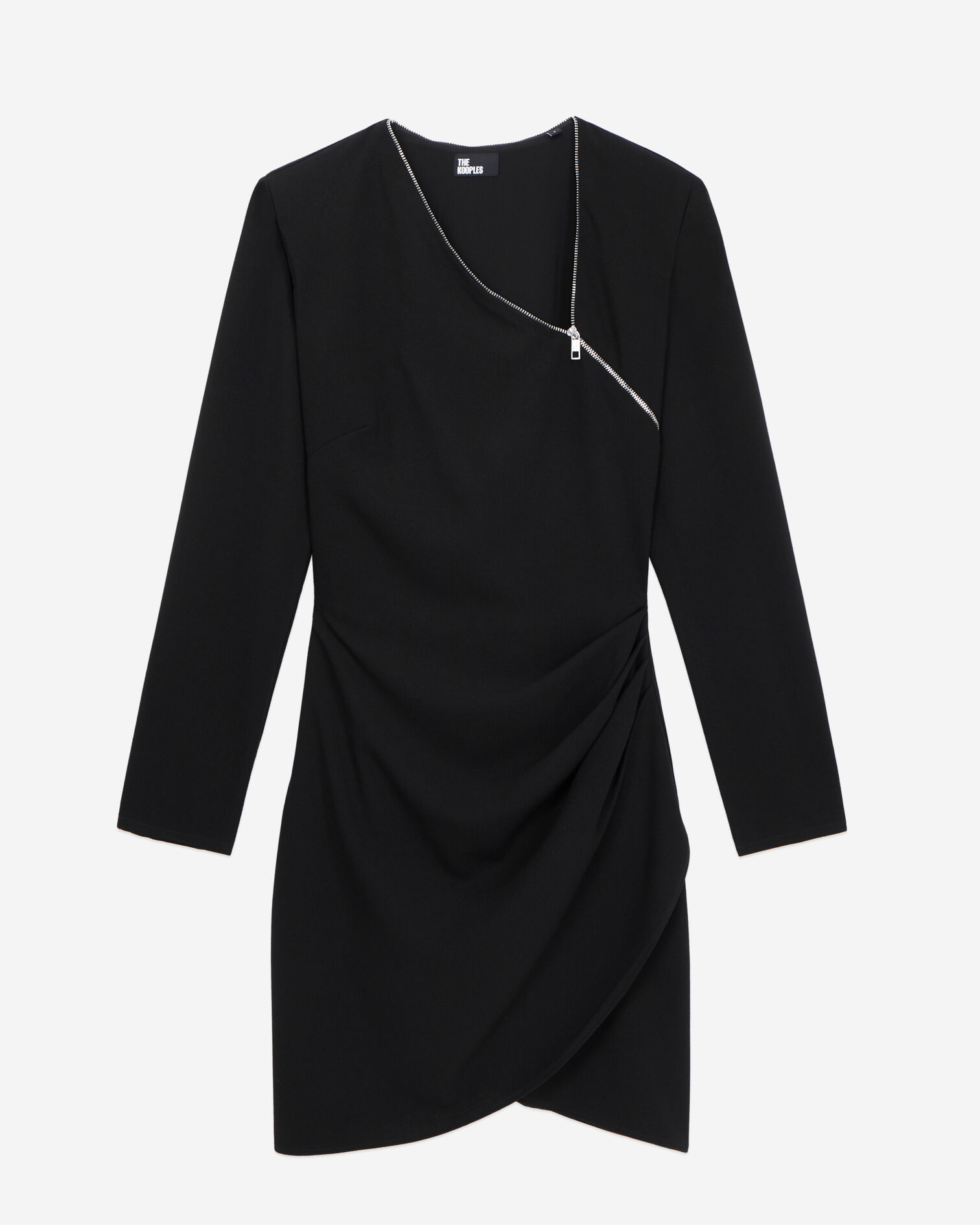 Short black crepe dress with zipper, BLACK, hi-res image number null