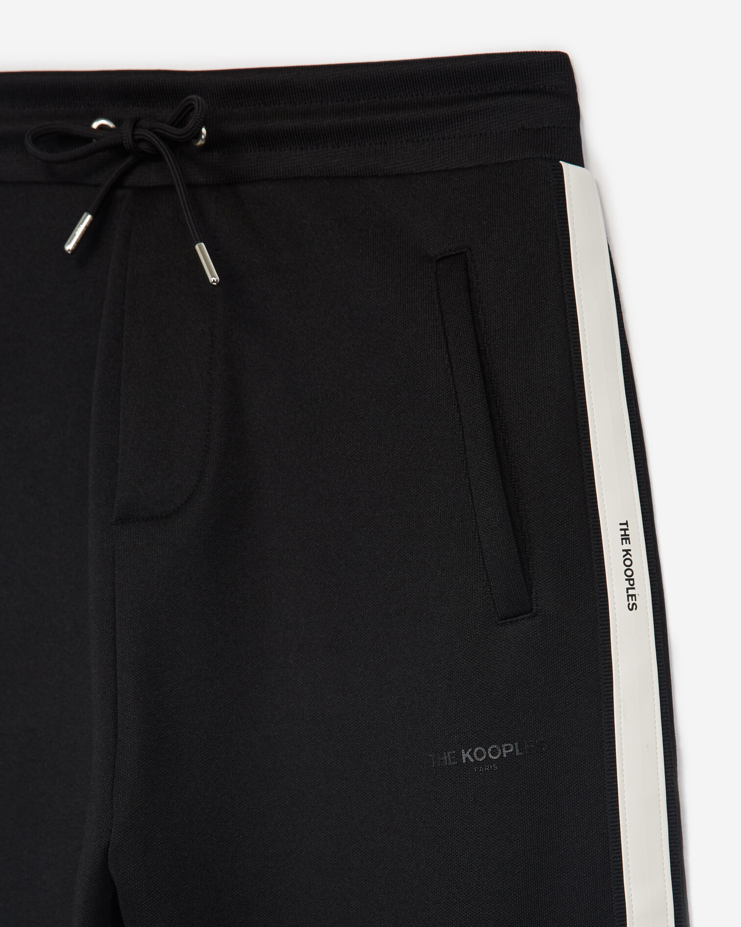 Jogging noir coton bandes effet cuir, BLACK, hi-res image number null