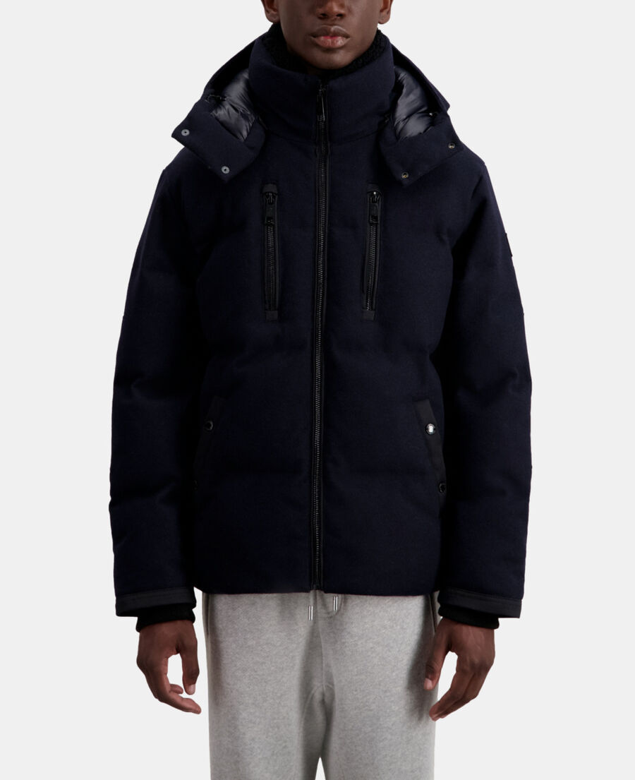 Navy blue flannel puffer jacket The Kooples UK