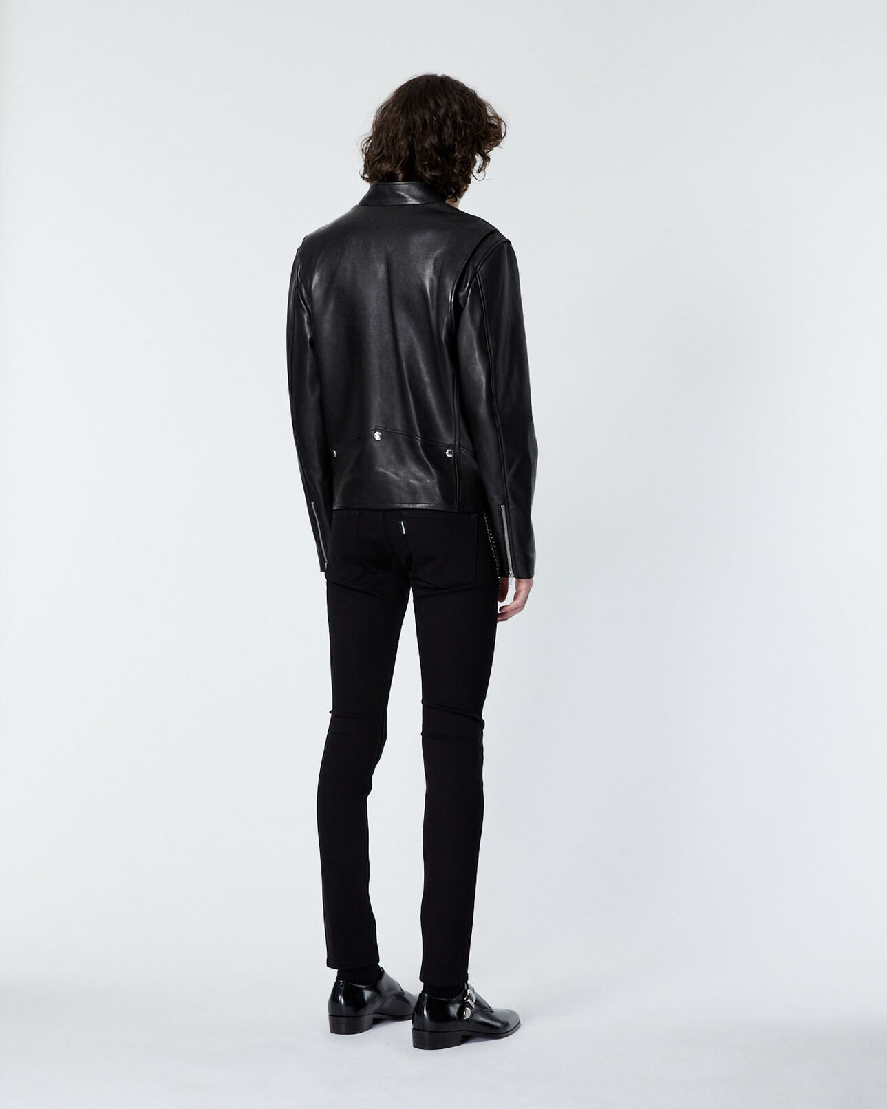 The Kooples MEN BLACK black leather jacket with biker collar