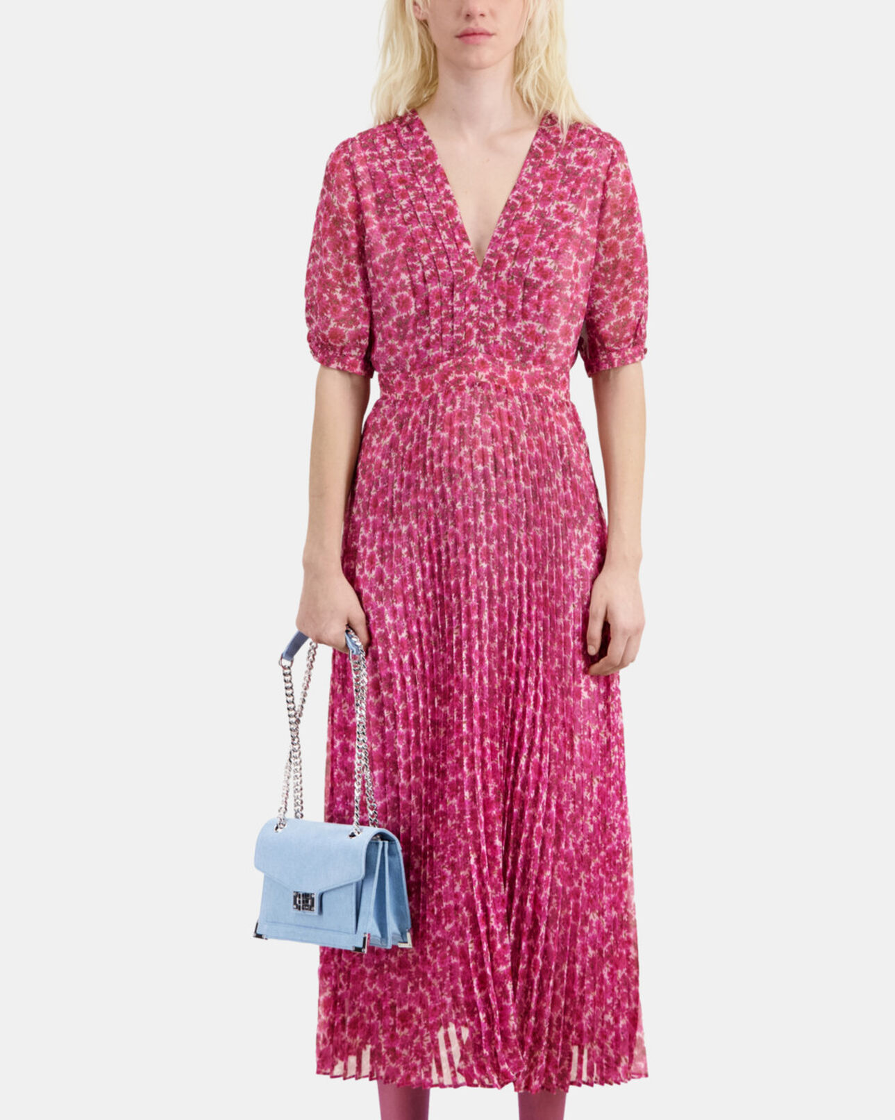 The Kooples FEMME PINK robe longue plissée fleurie