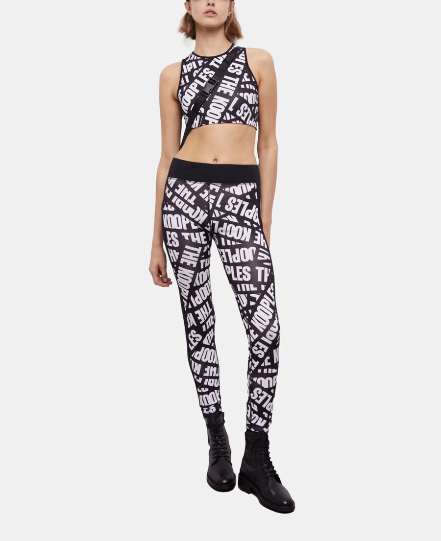 The Kooples WOMEN BLACK / WHITE black leggings with tape logo