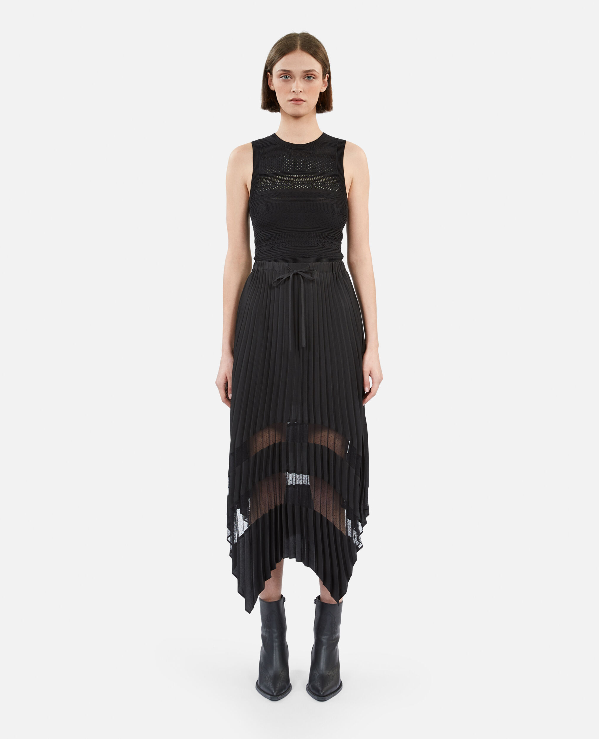 Long black pleated skirt, BLACK, hi-res image number null