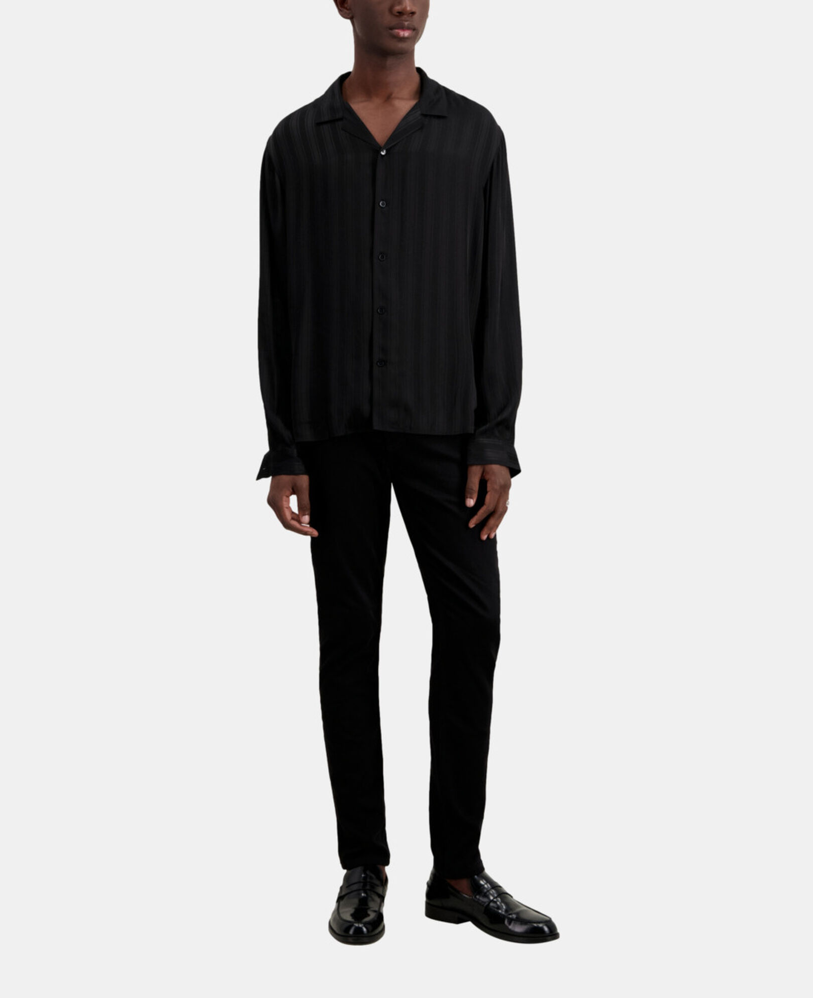 The Kooples HERREN BLACK schwarzes jacquard-hemd mit streifen