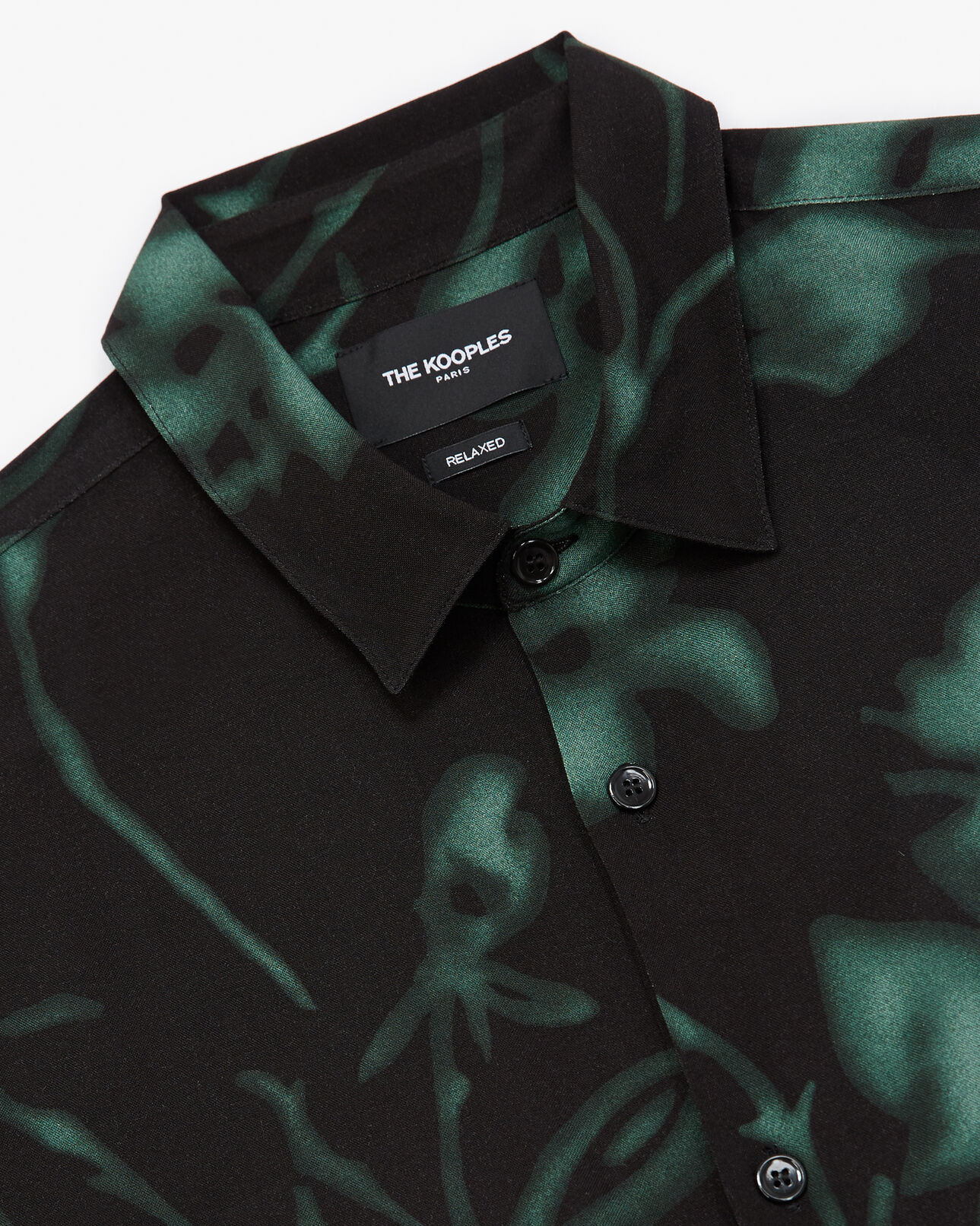 The Kooples MEN BLACK DARK GREEN flowing black shirt with floral print