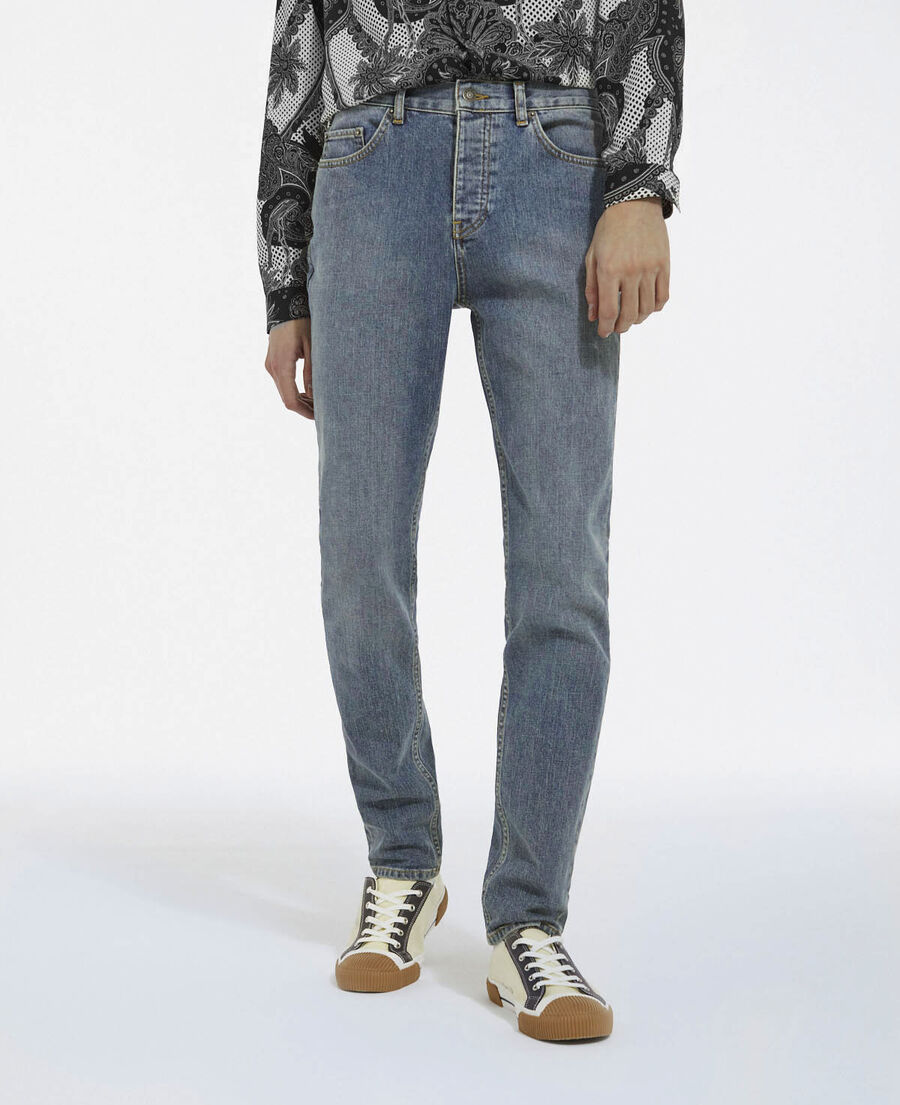 blue faded slim-fit jeans