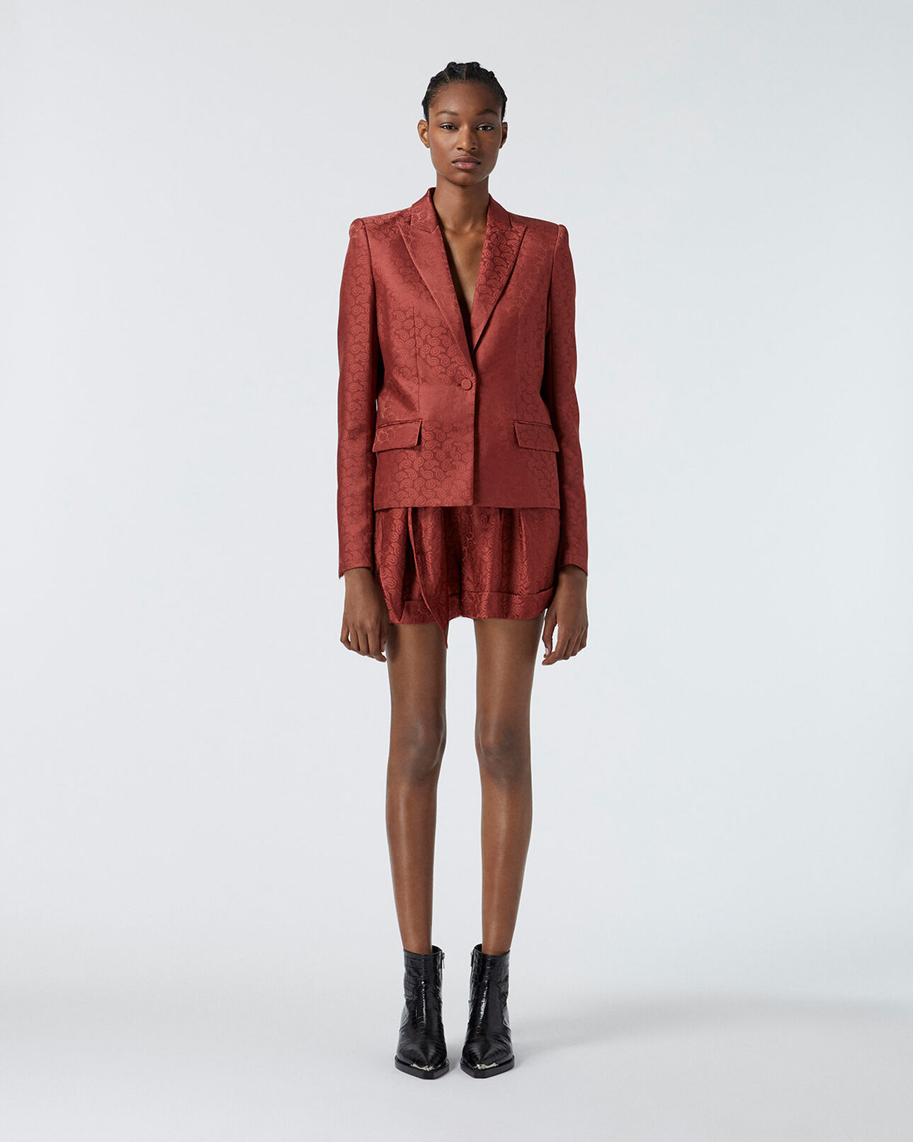 The Kooples DAMEN PINK satinierter blazer aus rosa jacquardgewebe