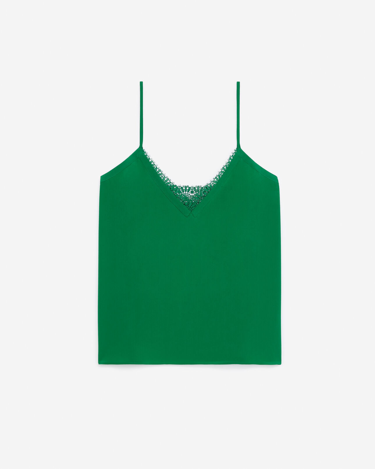 The Kooples WOMEN GREEN green silk camisole with lace