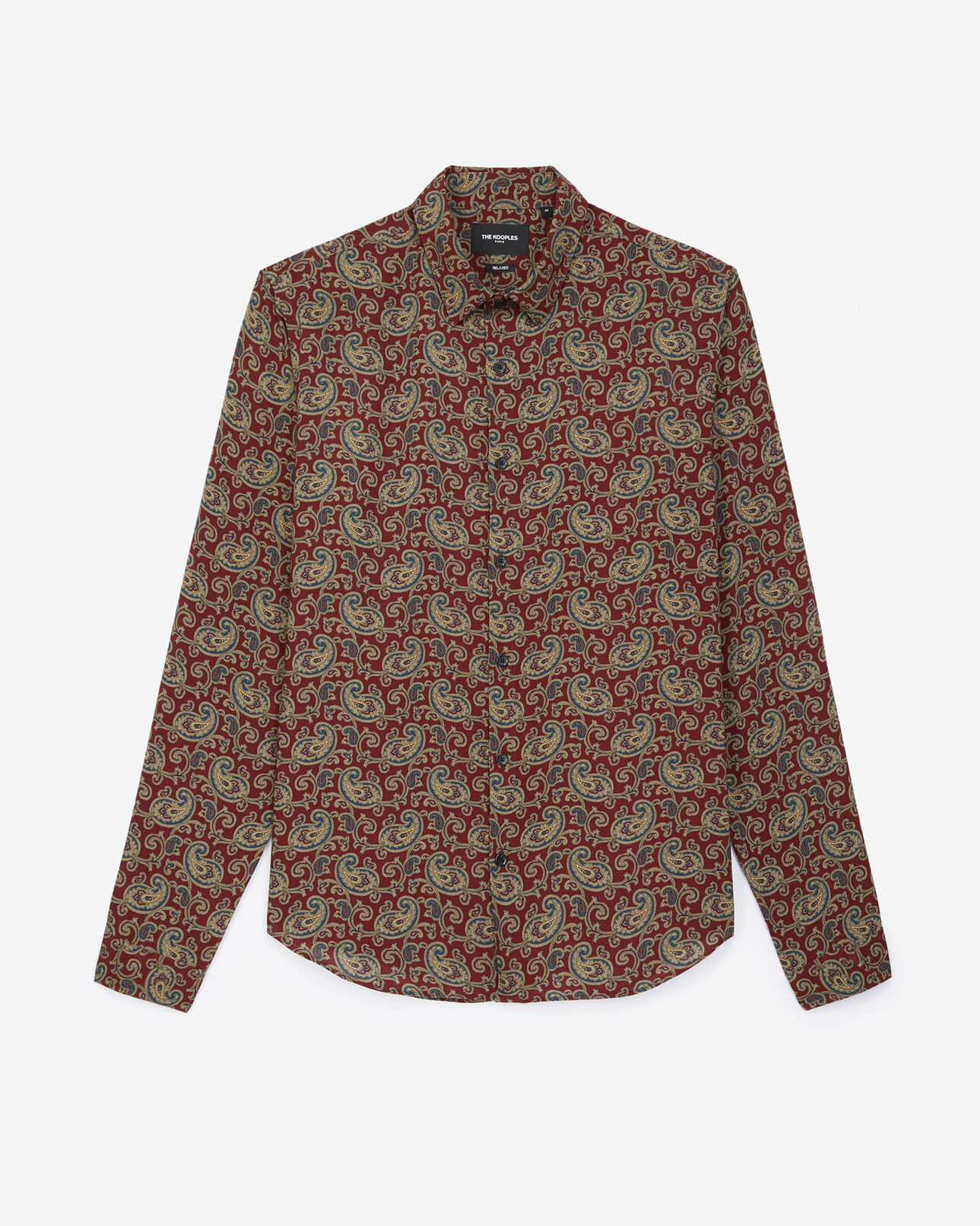 The Kooples MEN BURGUNDY / CAMEL flowing burgundy shirt with paisley motif