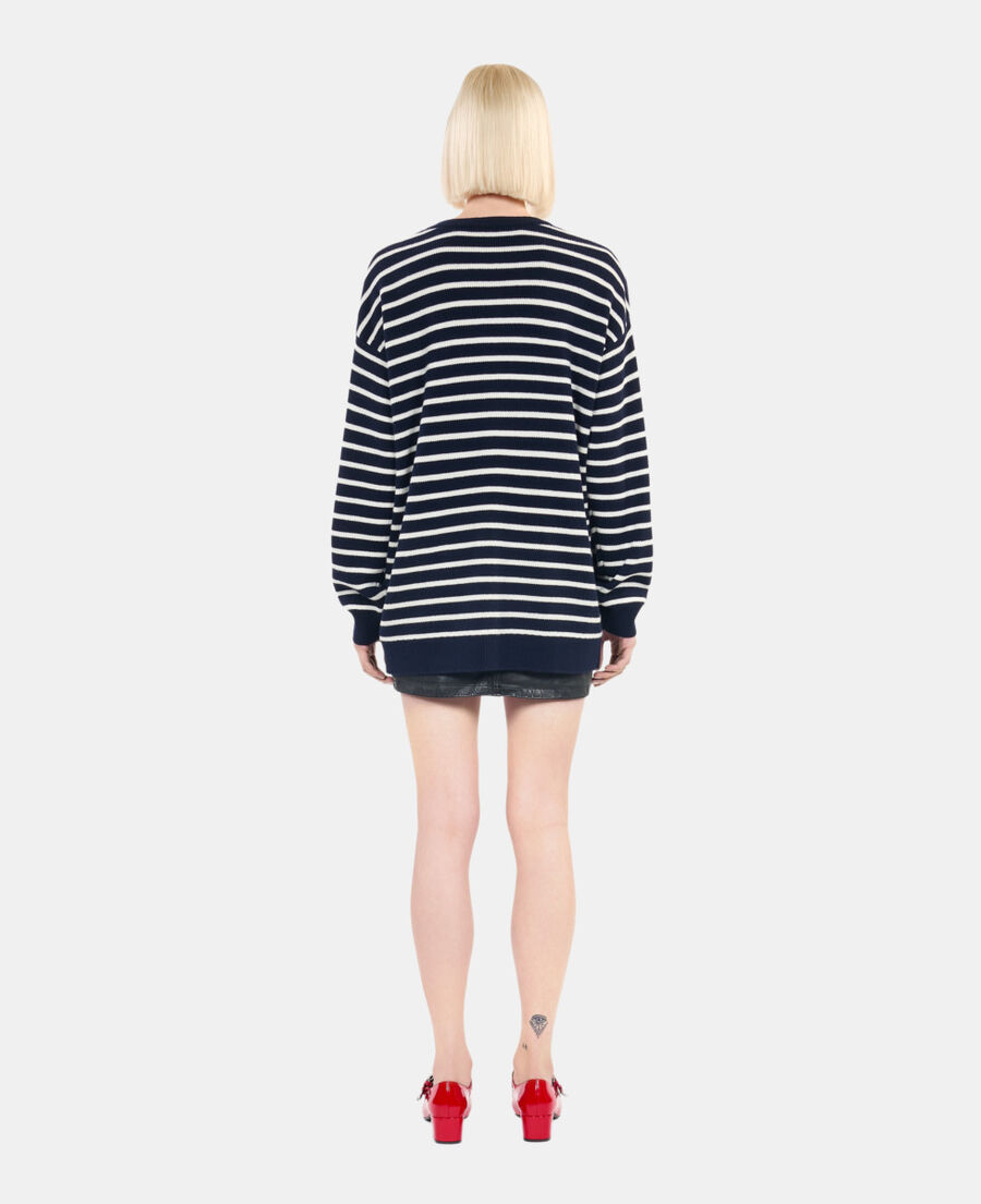 The Kooples FEMME WHITE / BLUE cardigan en laine &agrave; rayures