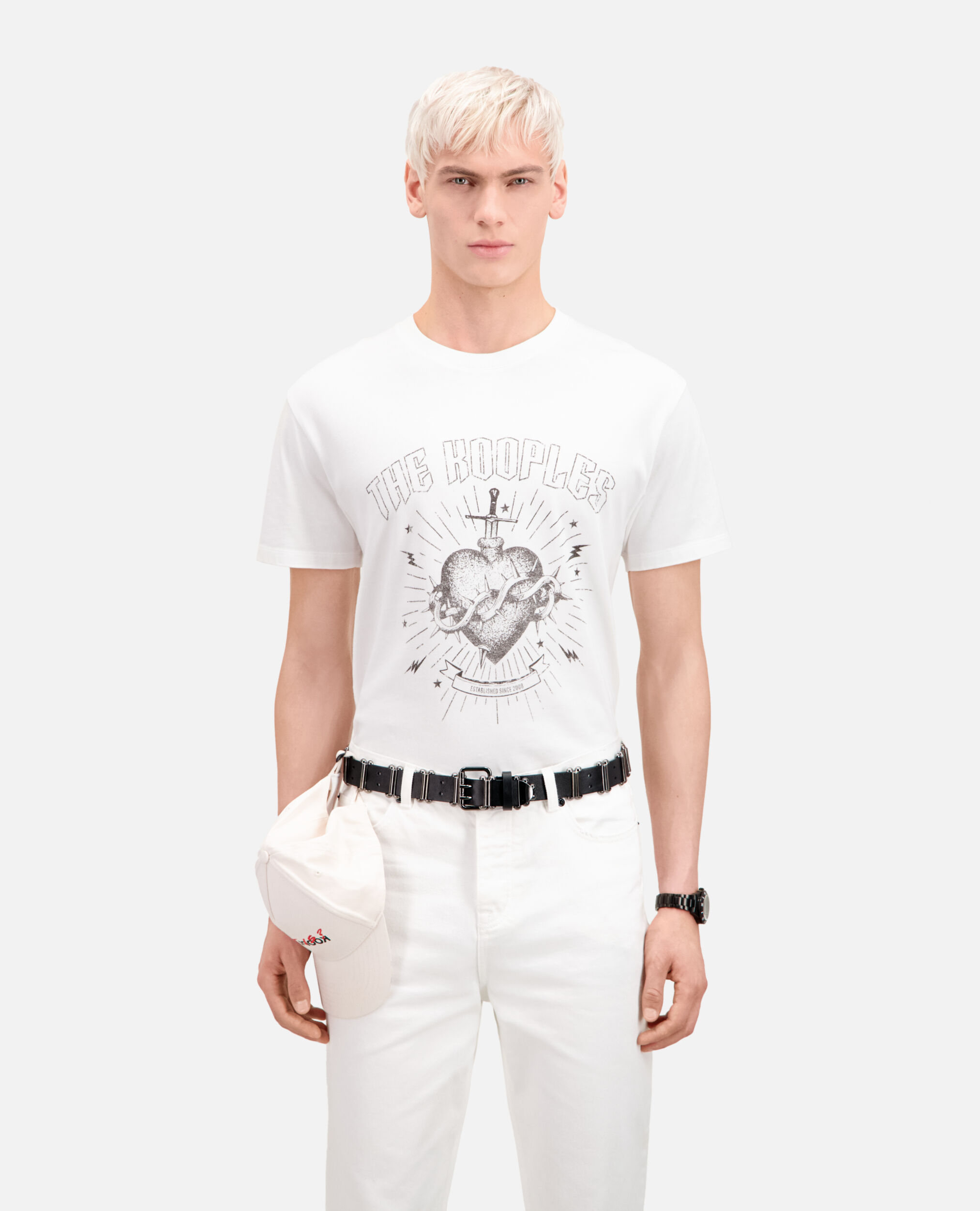 Weißes T-Shirt Herren mit Siebdruck, WHITE, hi-res image number null