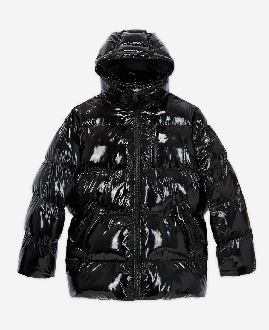 Black oversized vinyl down jacket The Kooples US