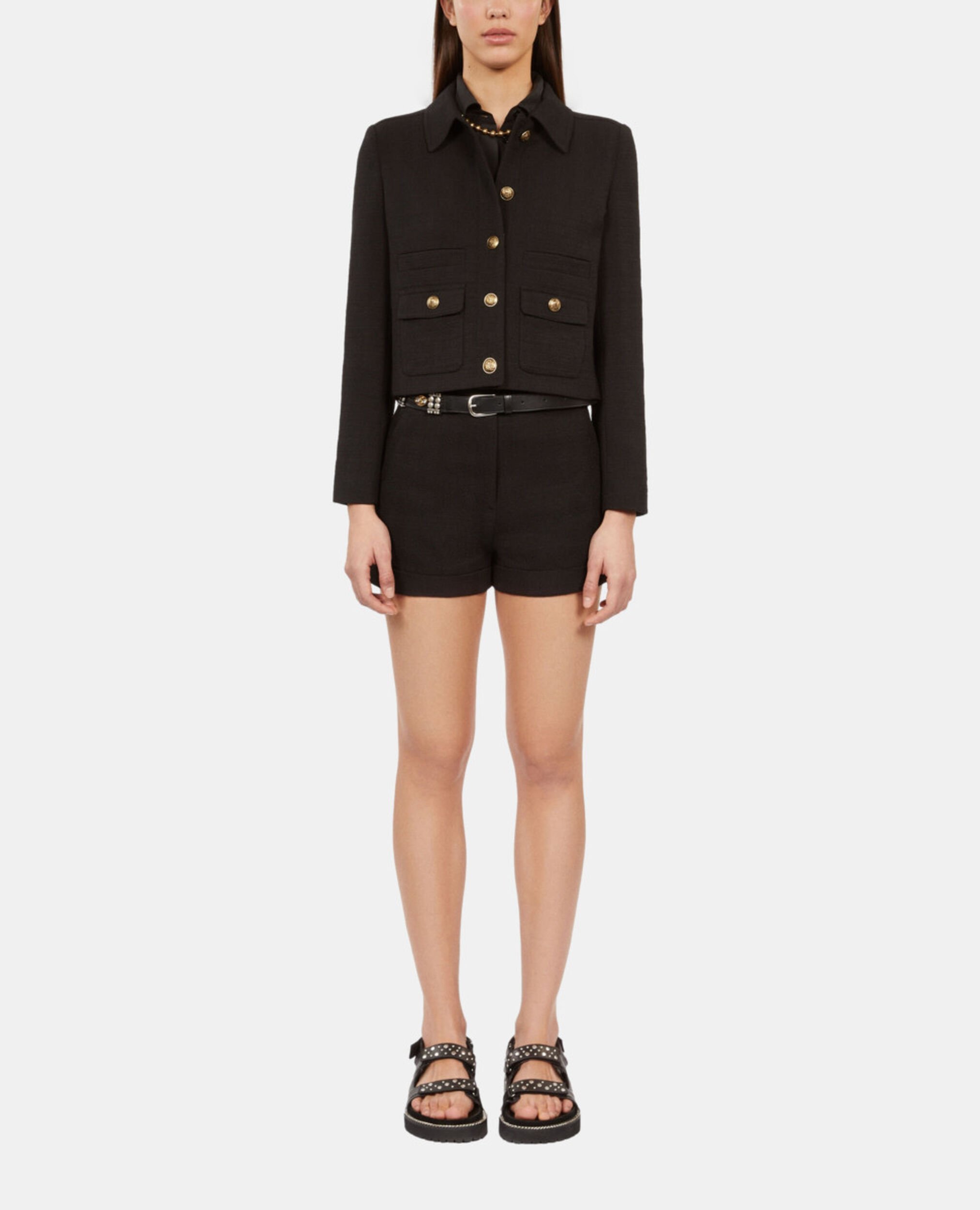 Schwarze Jacke aus Tweed, BLACK, hi-res image number null