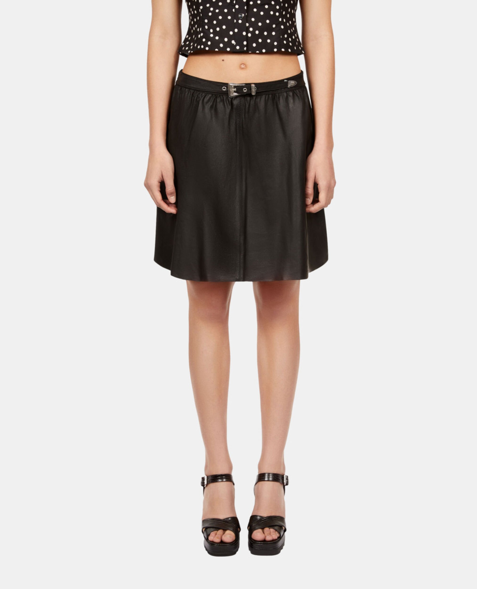 Jupe portefeuille courte en cuir noire, BLACK, hi-res image number null