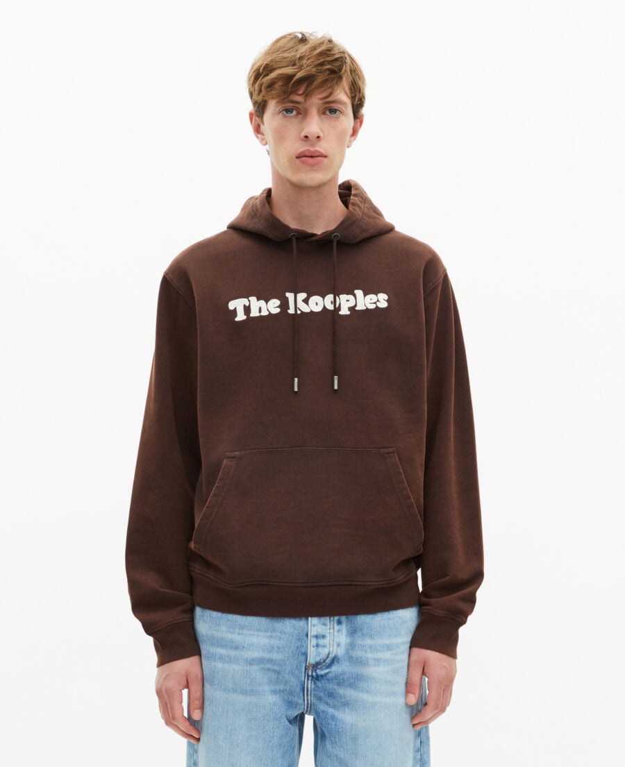 The Kooples HERREN BROWN kapuzen-sweatshirt mit brauner stickerei