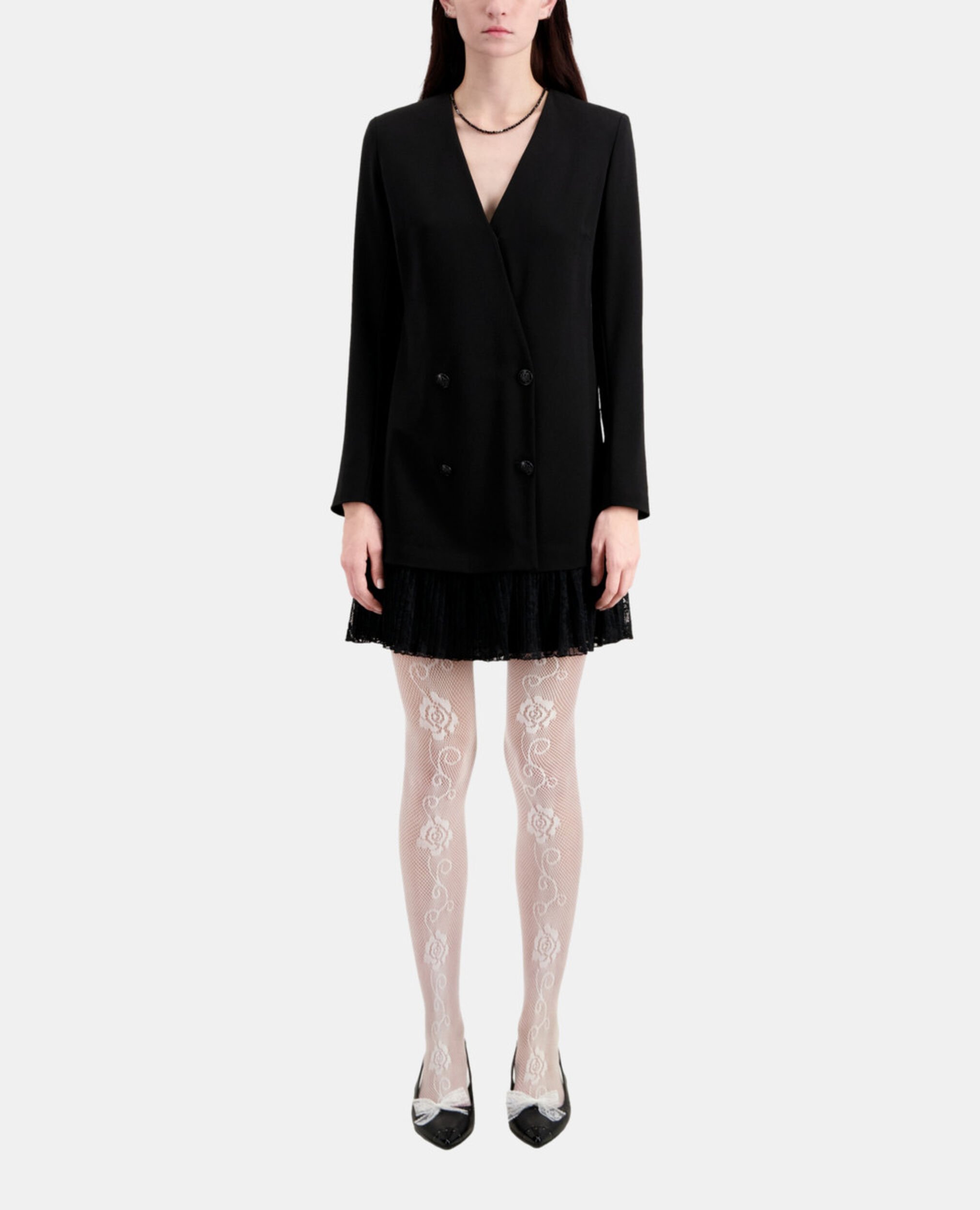 Short black crepe and lace dress, BLACK, hi-res image number null