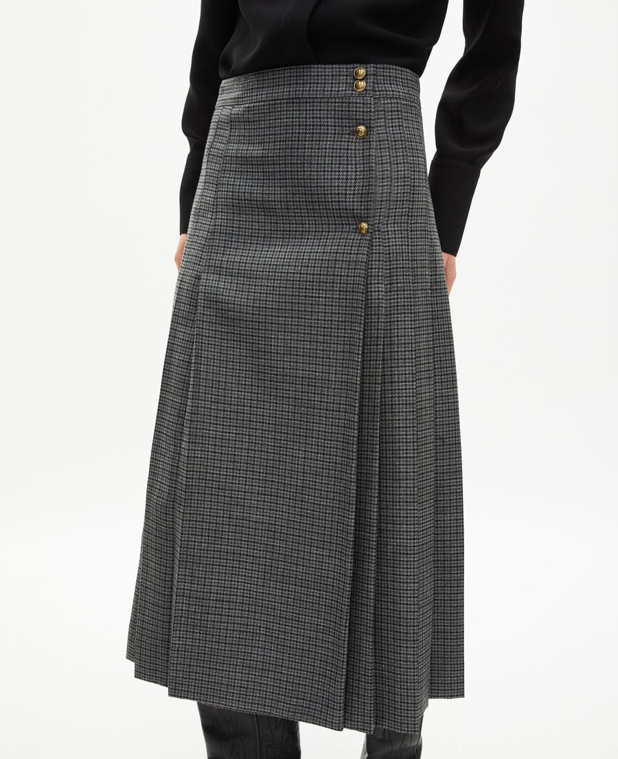 The Kooples FEMME LIGHT GREY MEL/WHITE jupe longue portefeuille en pied de puce noir et gris