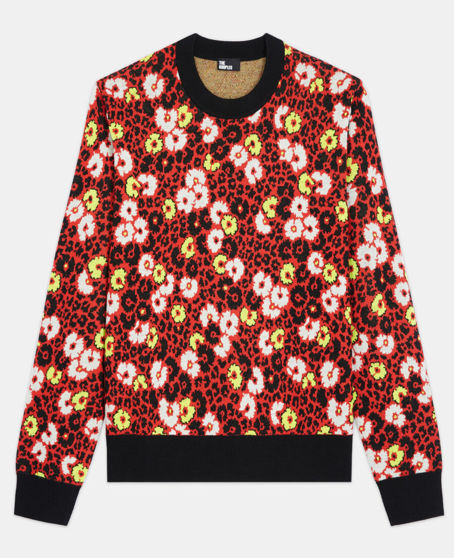 The Kooples HOMME DARK RED pull en laine imprimé fleuri