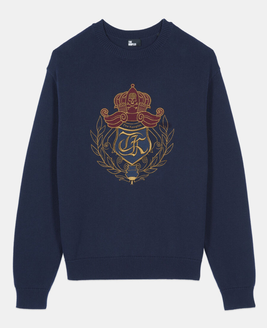 The Kooples HOMME NAVY pull en coton bleu marine