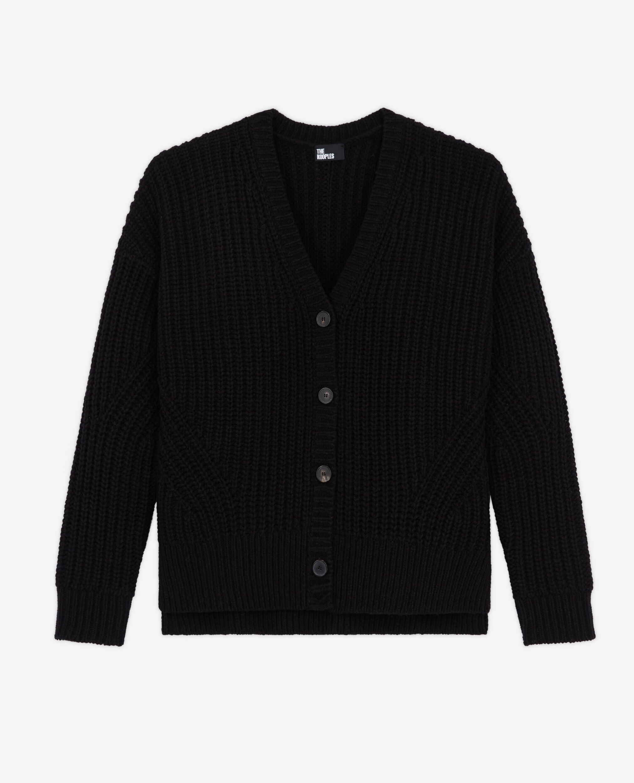 Black wool cardigan, BLACK, hi-res image number null