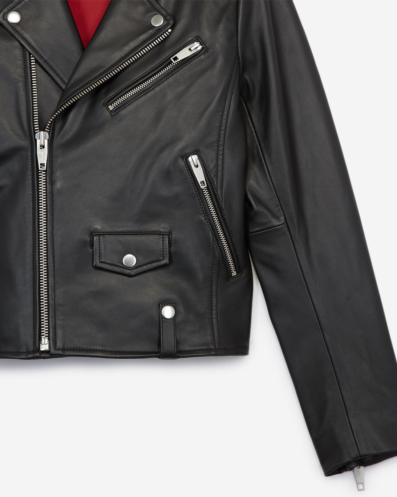 The Kooples FEMME BLACK veste motard cuir noir à détails zippés