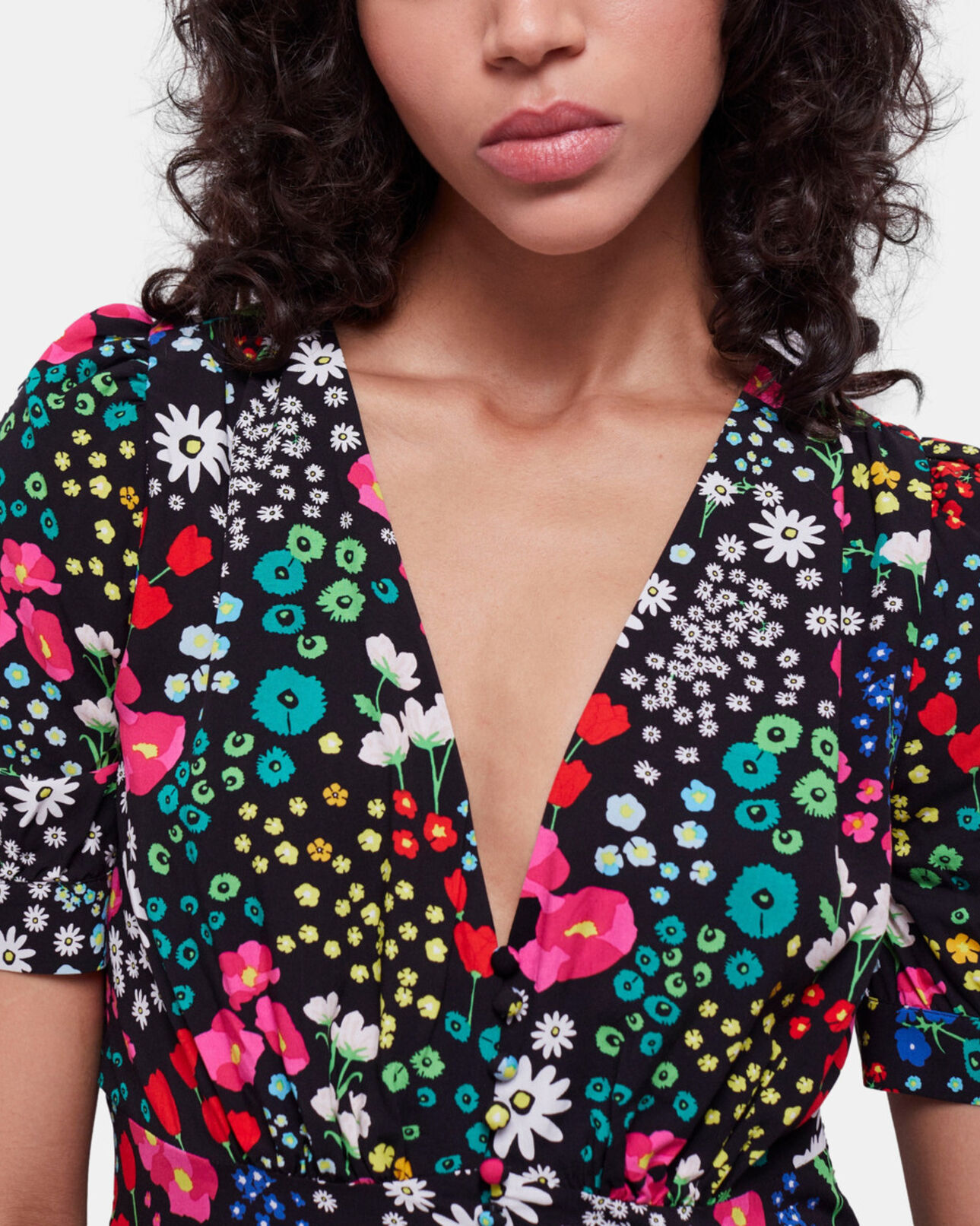 The Kooples DAMEN MULTICOLOR kurzes kleid mit print und knopfverschluss