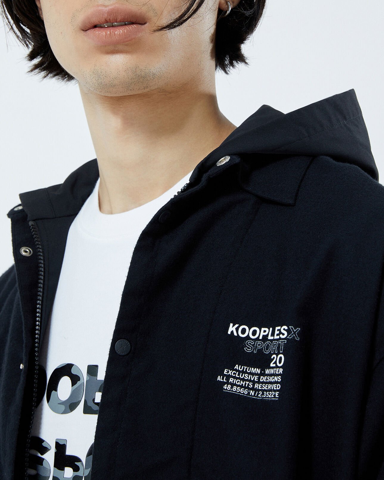 The Kooples MEN BLACK buttoned hooded black cotton shirt