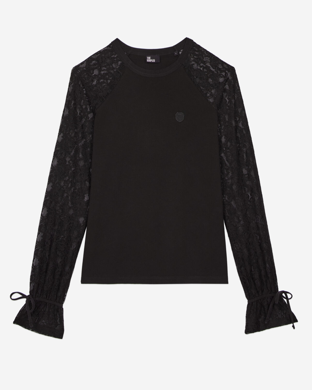 The Kooples FEMME BLACK WASHED t-shirt manches longues en dentelle noir