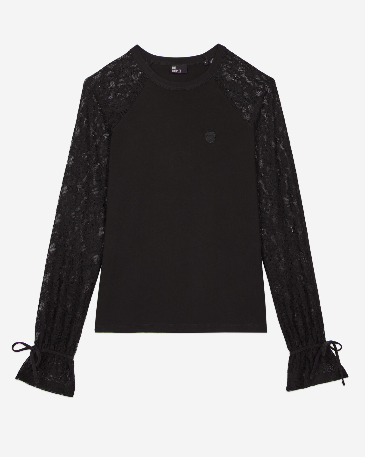 T-shirt manches longues en dentelle noir, BLACK WASHED, hi-res image number null