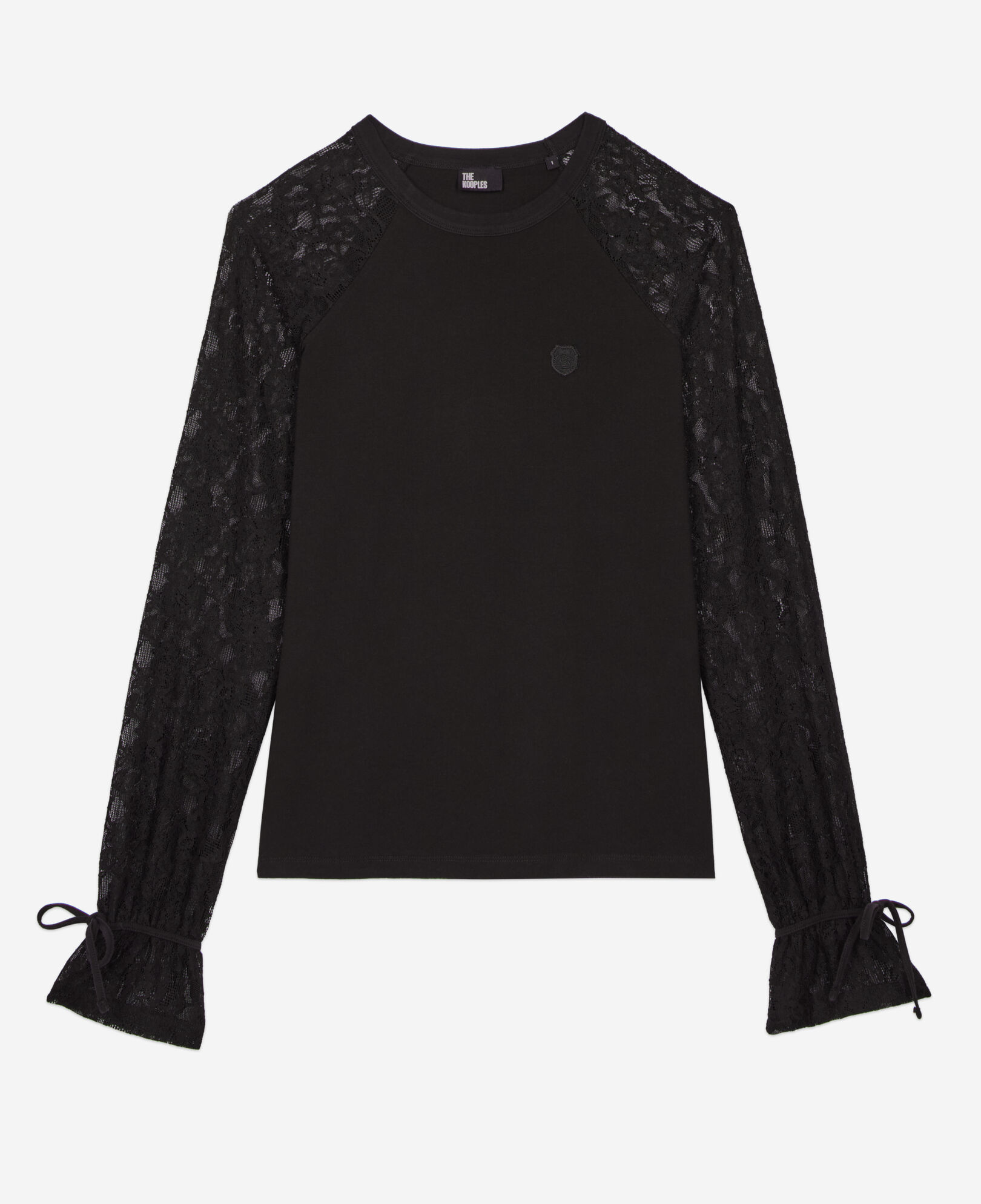 The Kooples FEMME BLACK WASHED t-shirt manches longues en dentelle noir