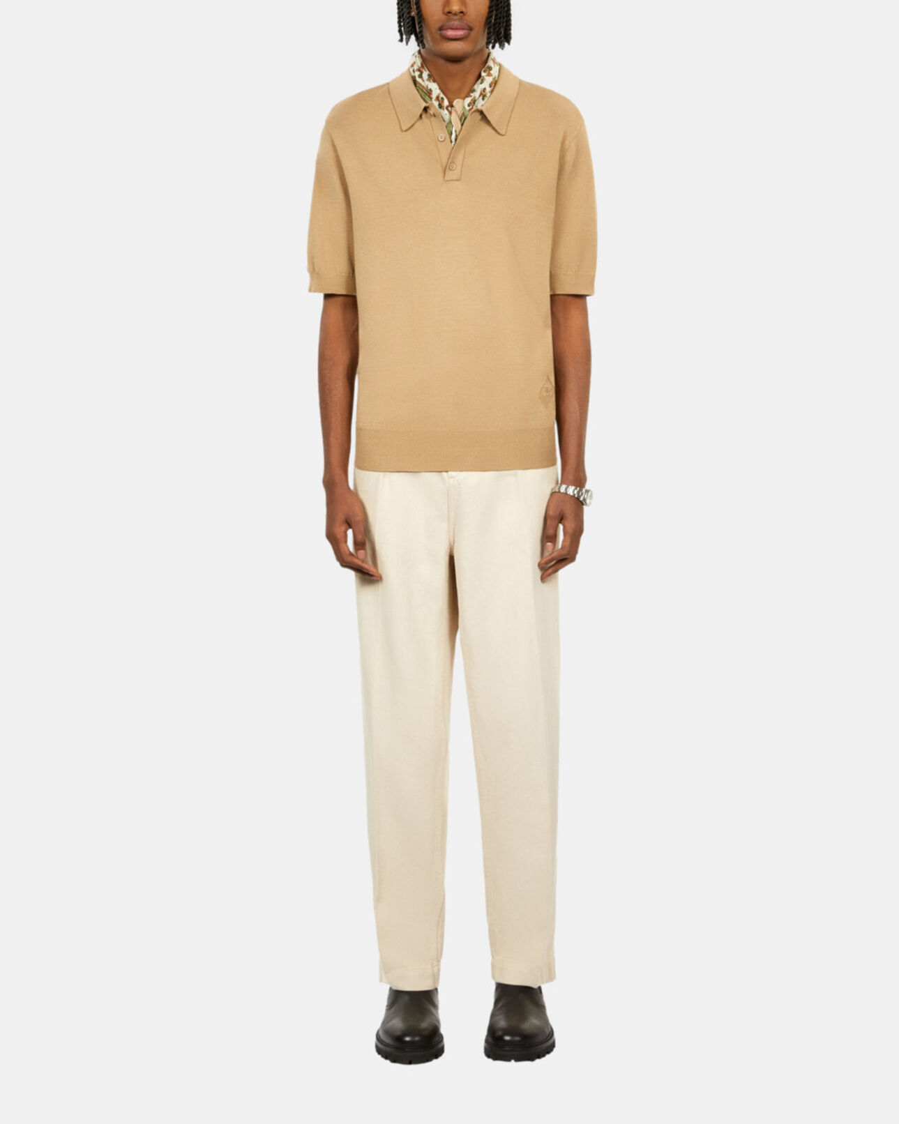 The Kooples MEN BEIGE brown knitted polo t-shirt