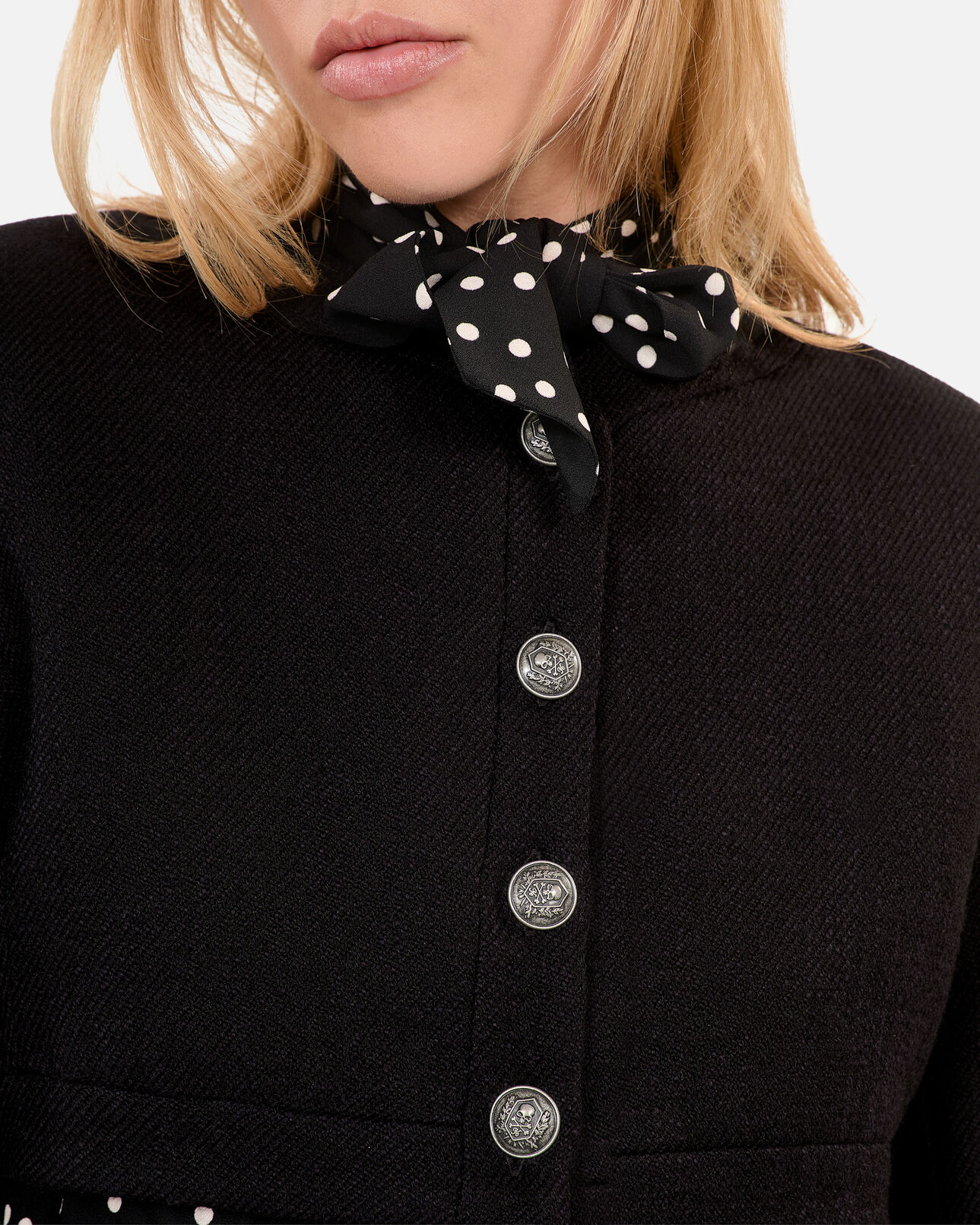 The Kooples FEMME BLACK veste en laine et coton noire