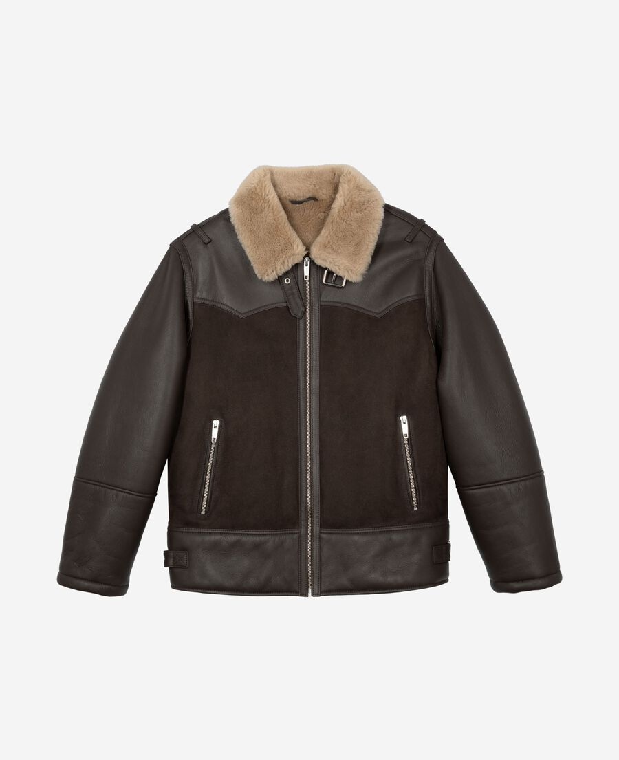 The Kooples DAMEN BROWN kurzes schaffell mit braunem sherpa-kragen
