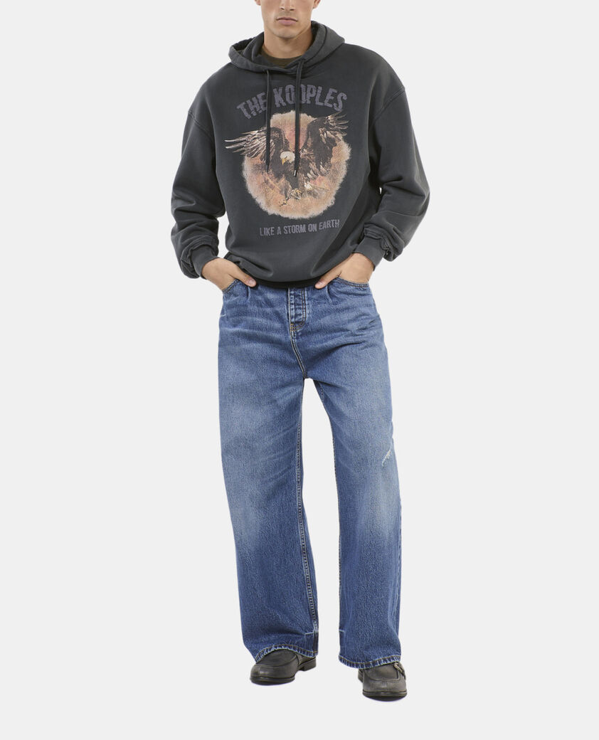 The Kooples MEN BLACK WASHED black hoodie with serigraphy