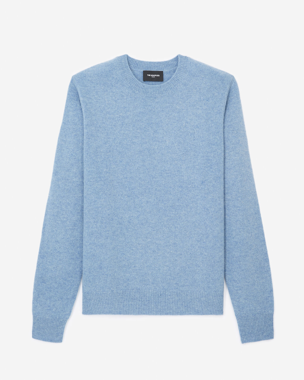 The Kooples MEN LIGHT BLUE sky blue wool sweater with embroidered heart