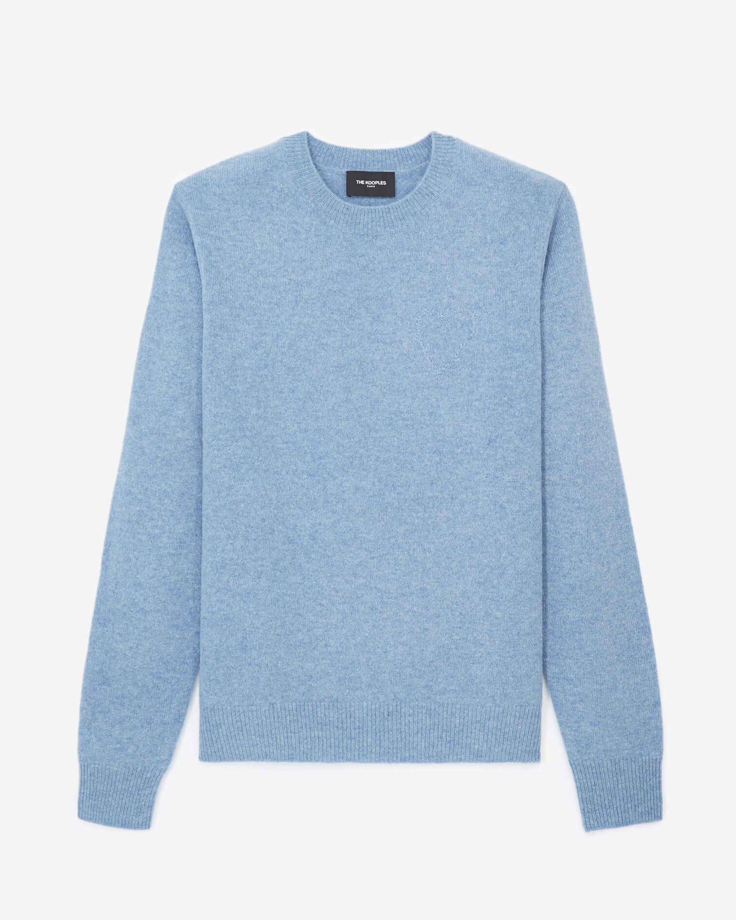 Sky blue wool sweater with embroidered heart, LIGHT BLUE, hi-res image number null