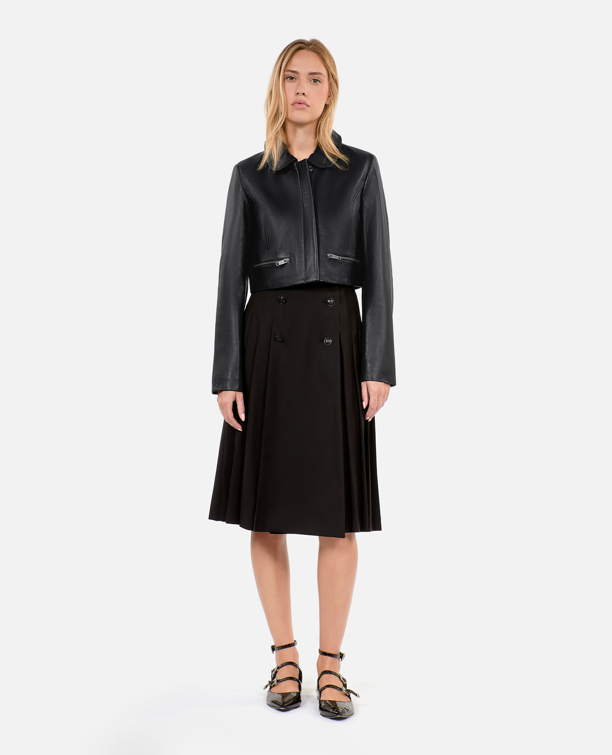 Black leather jacket, BLACK, hi-res image number null