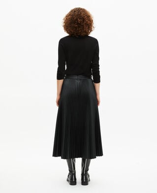 The Kooples FEMME BLACK jupe longue pliss&eacute;e effet cuir noire