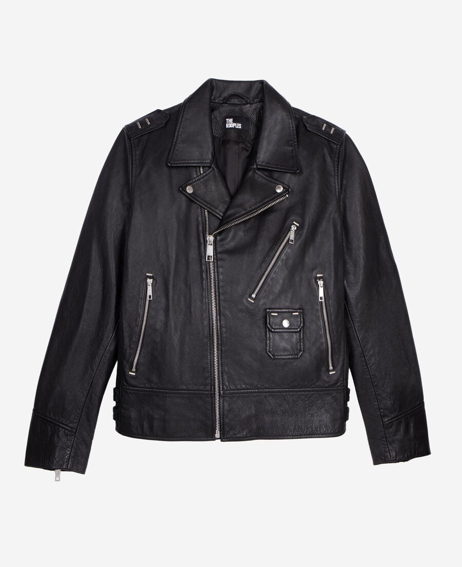 The Kooples HOMME BLACK blouson biker avec studs en cuir noir