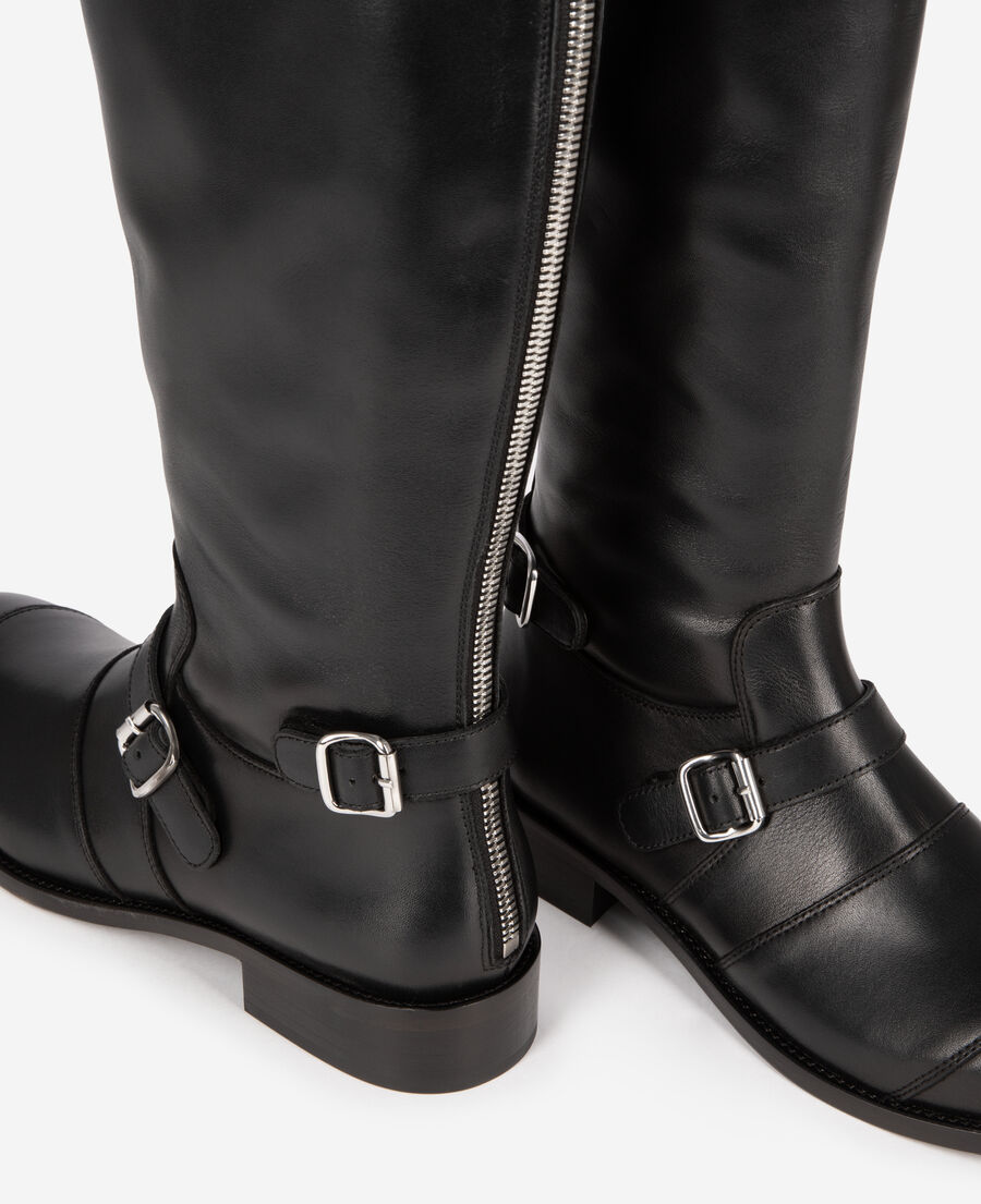 The Kooples F BLACK black leather boots with buckles
