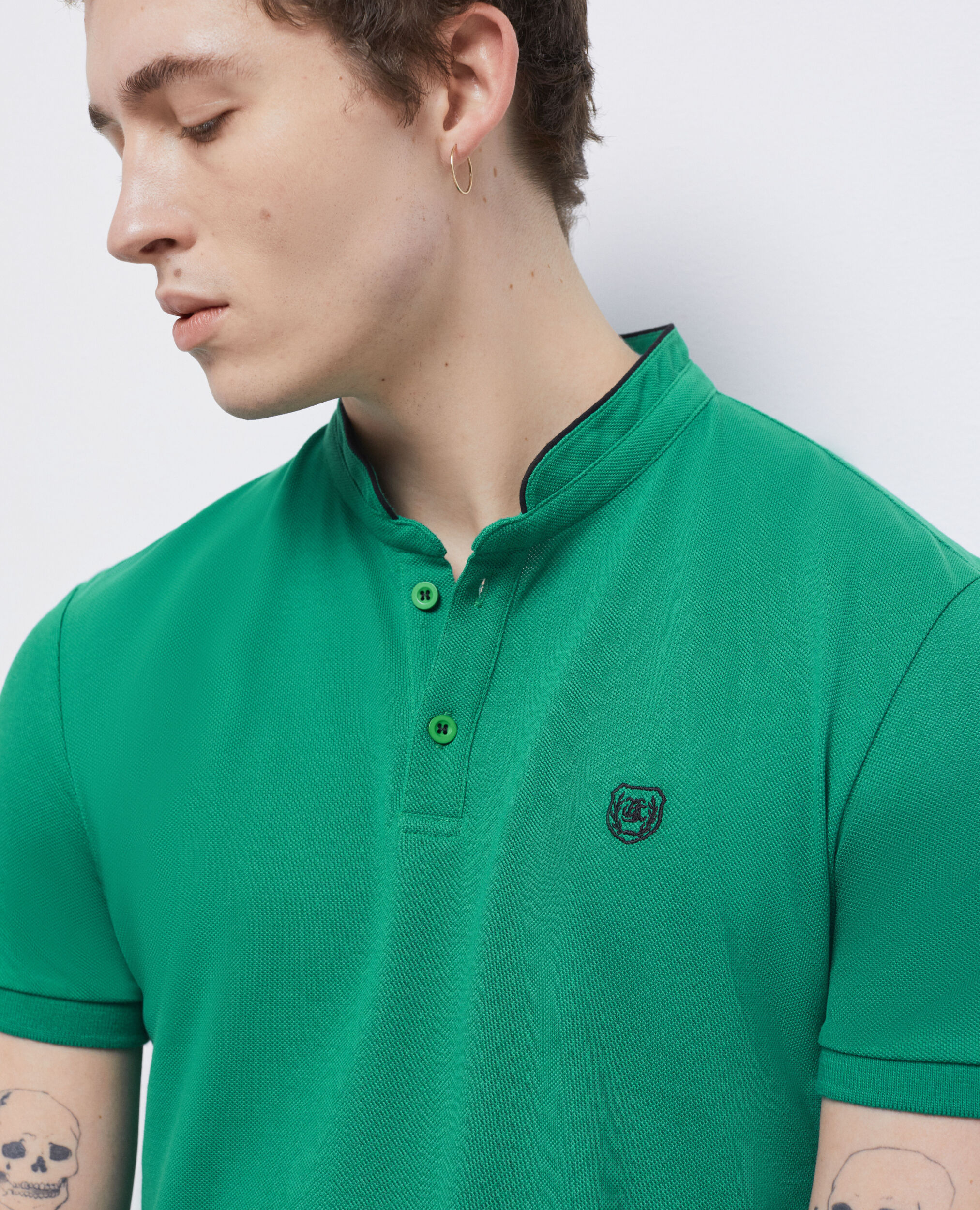Green officer collar polo shirt, APPLE, hi-res image number null