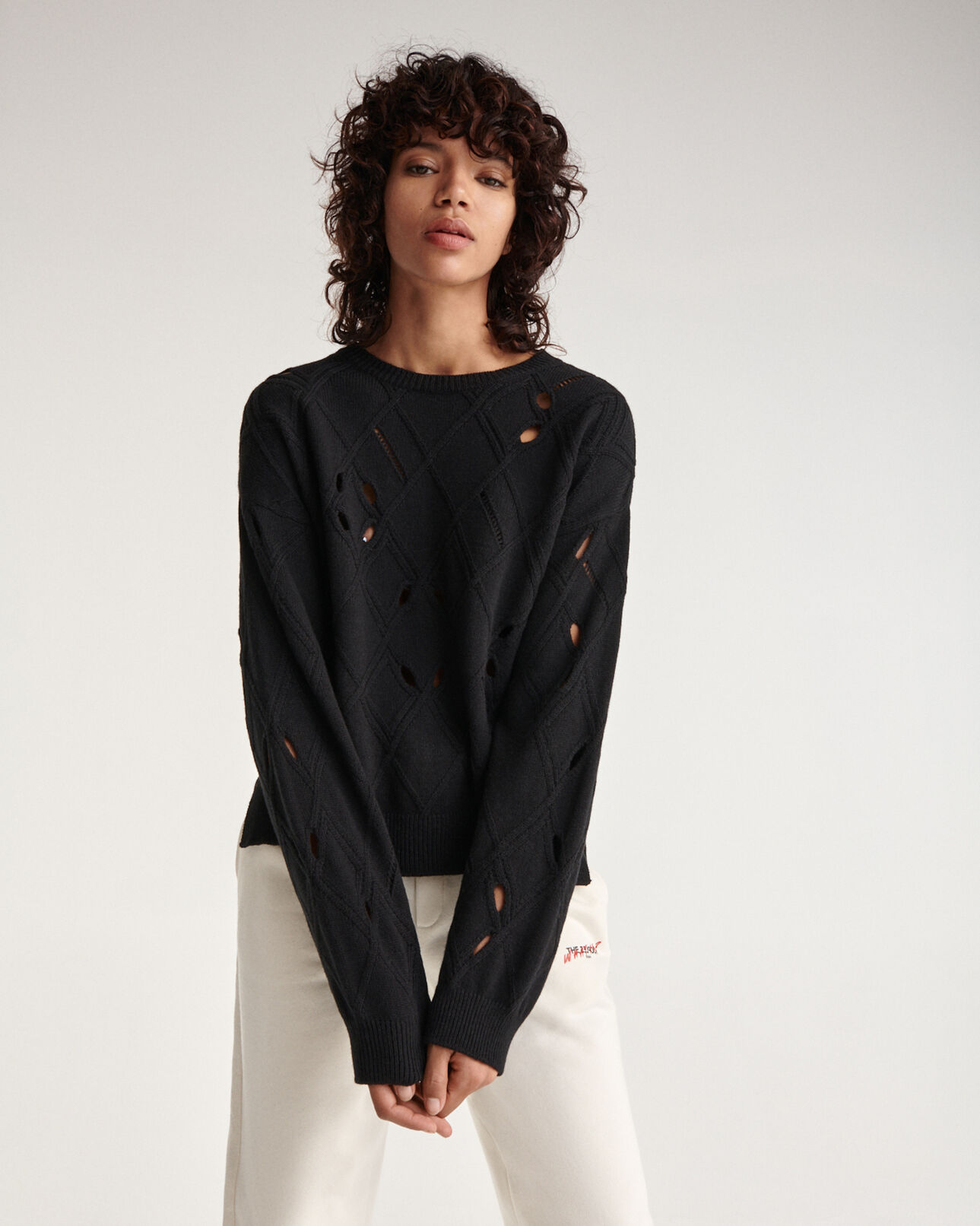 The Kooples FEMME BLACK pull maille noir manches longues ajouré