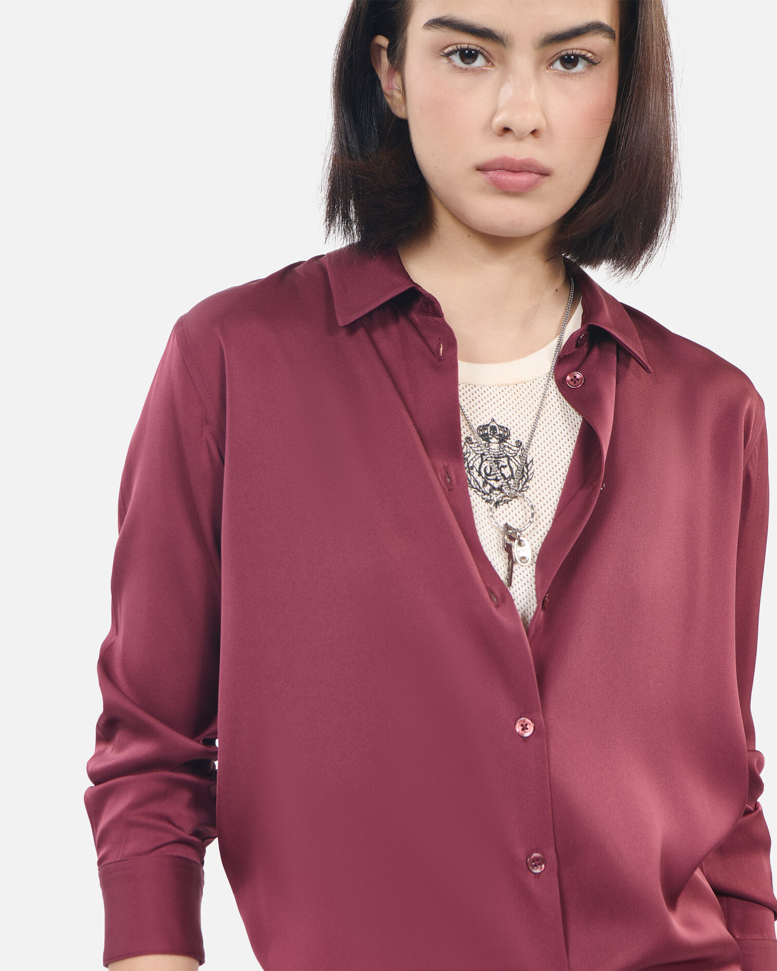 Burgundy silk shirt, BURGUNDY, hi-res image number null