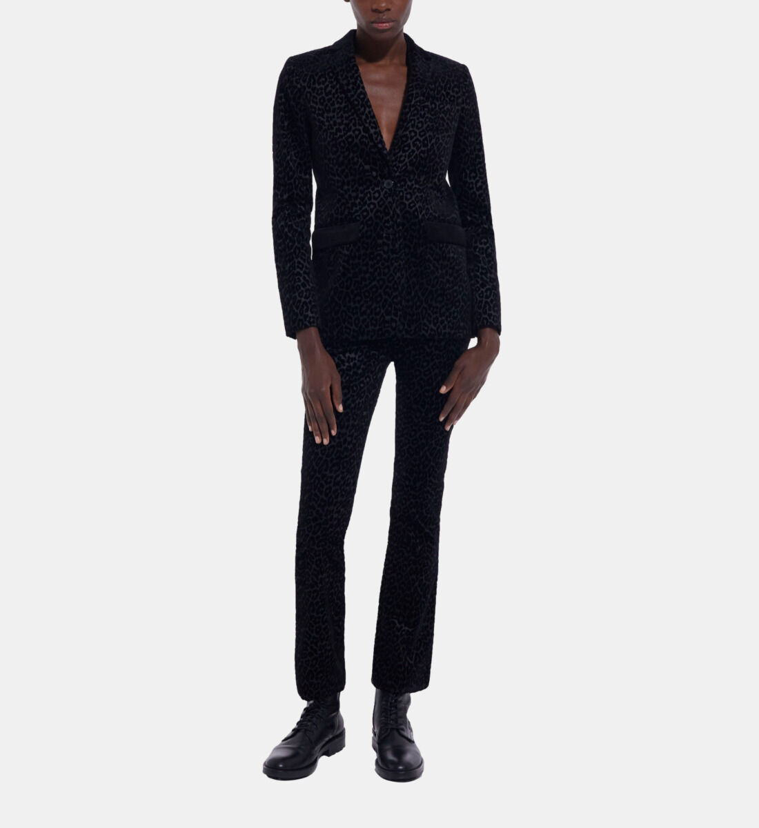 Black velvet suit jacket with leopard print The Kooples