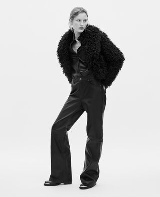 The Kooples DAMEN BLACK kurzer schwarzer mantel mit pelzeffekt