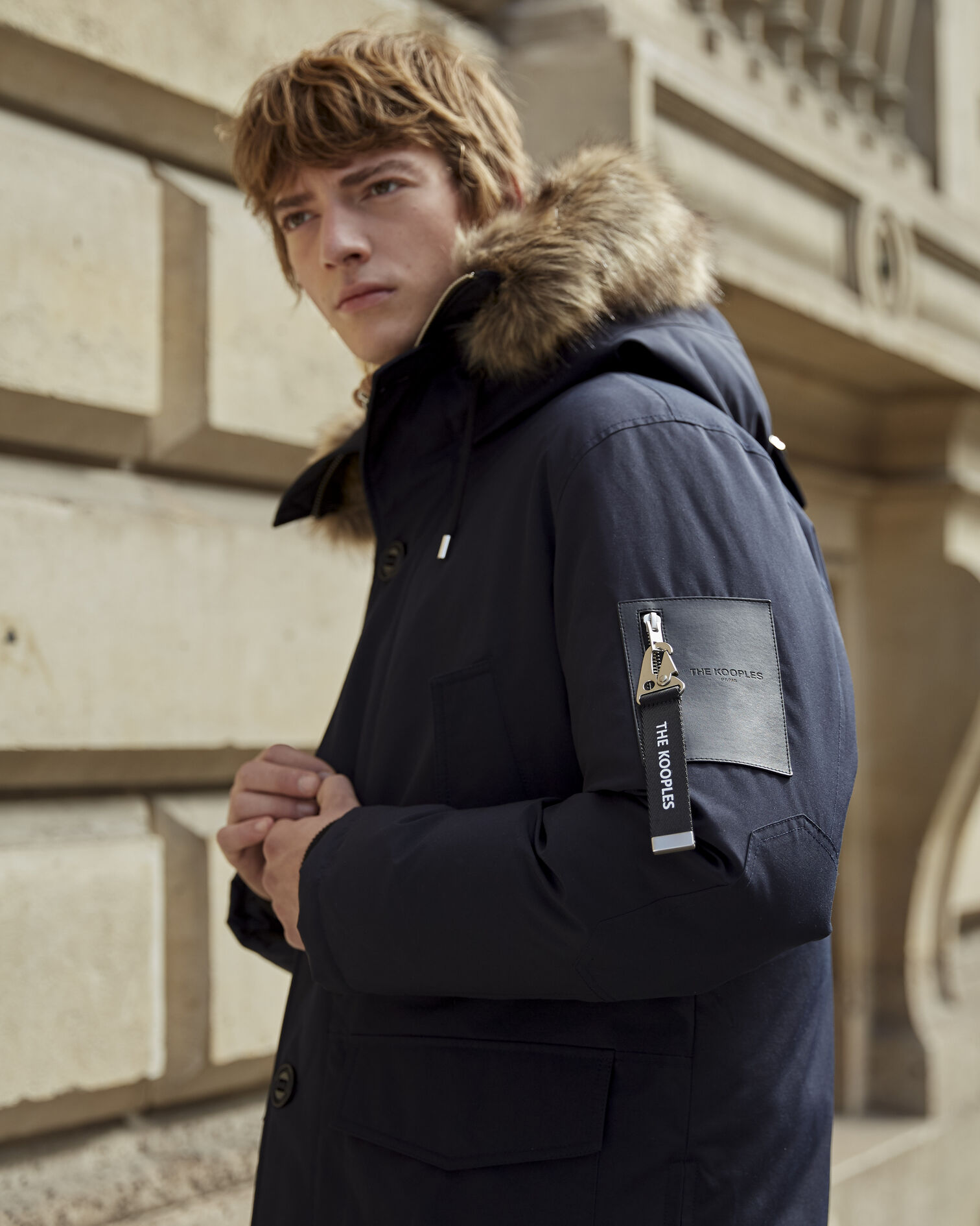 Blue parka with faux fur hood, NAVY, hi-res image number null