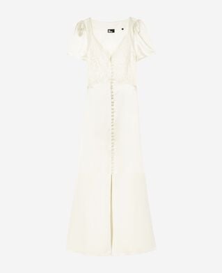 The Kooples DAMEN LIGHT BEIGE langes seidenkleid mit spitze ecru